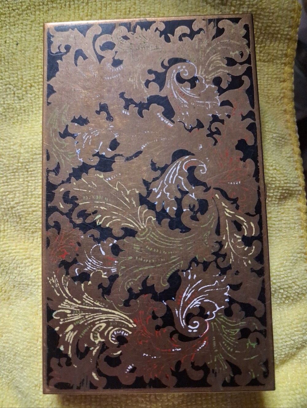 Ornate Brown and Black Cigarette Case with Gold Accents